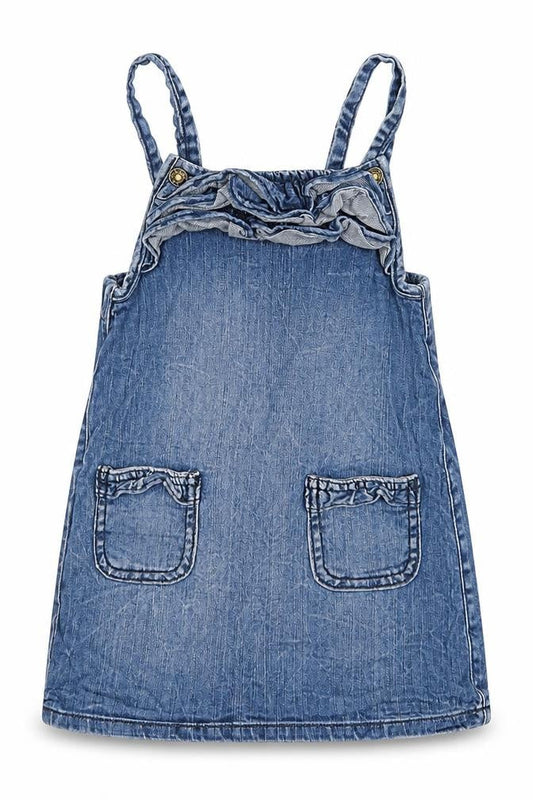 Benetton Girls Blue  Denim Pinafore/Dungaree Dress  Size 3-4 Years
