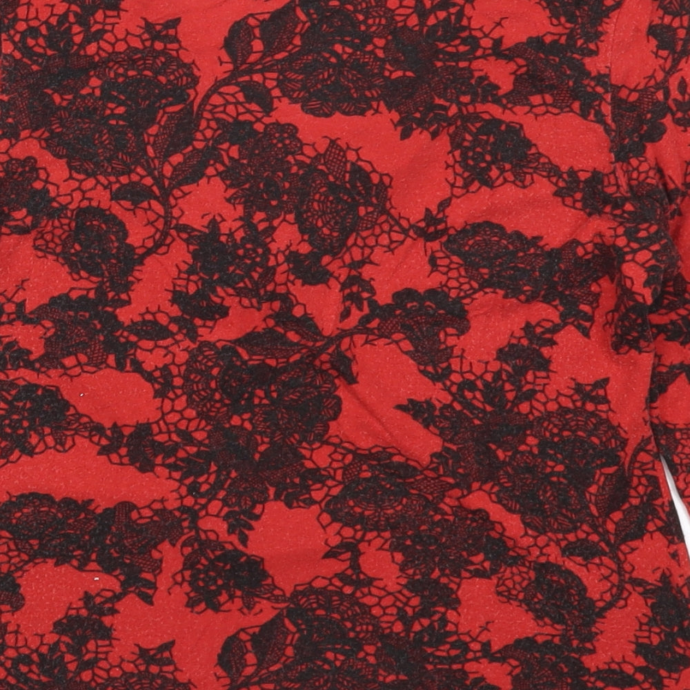 Preworn Womens Red Floral  Basic T-Shirt Size 14
