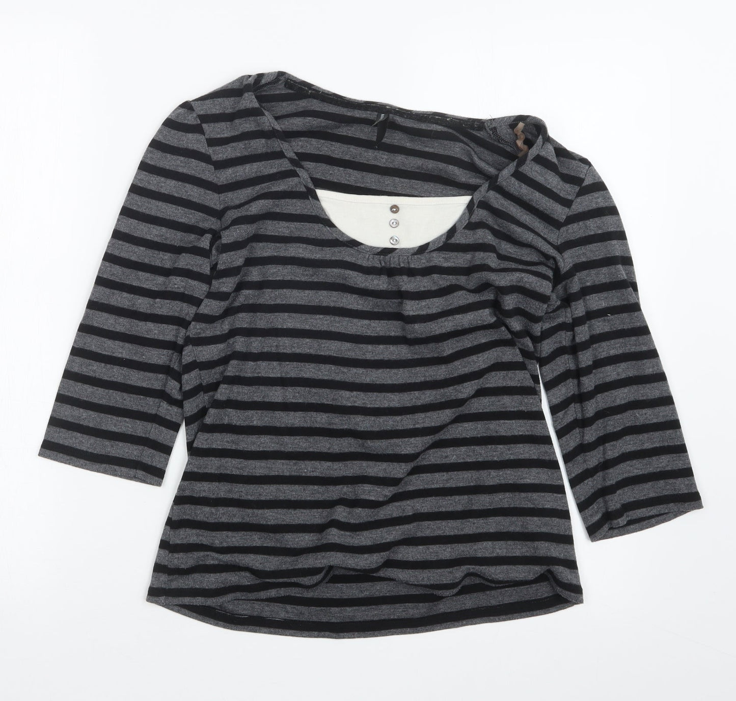 Marks and Spencer Womens Grey Striped  Basic T-Shirt Size 12