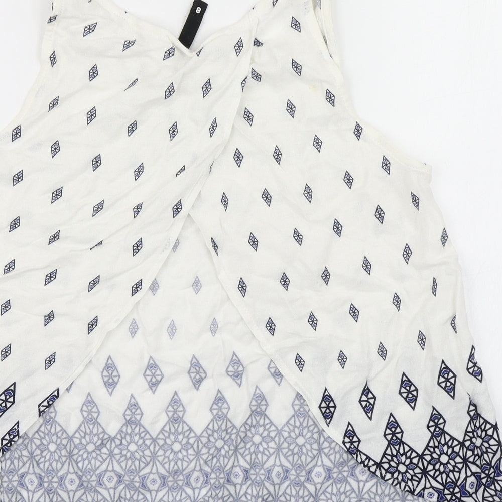 Divided Womens White Argyle/Diamond  Basic Blouse Size 8  - Open back