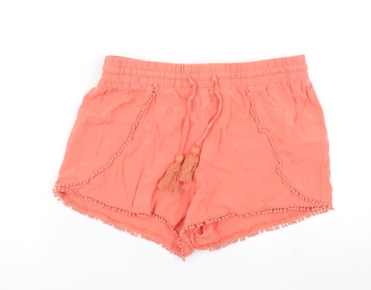 Additional front view of Atmosphere women’s orange hot pants shorts, size UK 8
