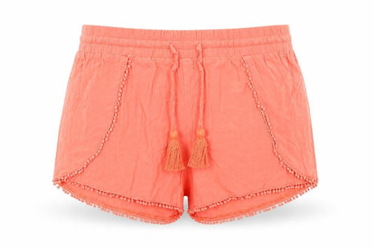 Front view of Atmosphere women’s orange hot pants shorts, size UK 8