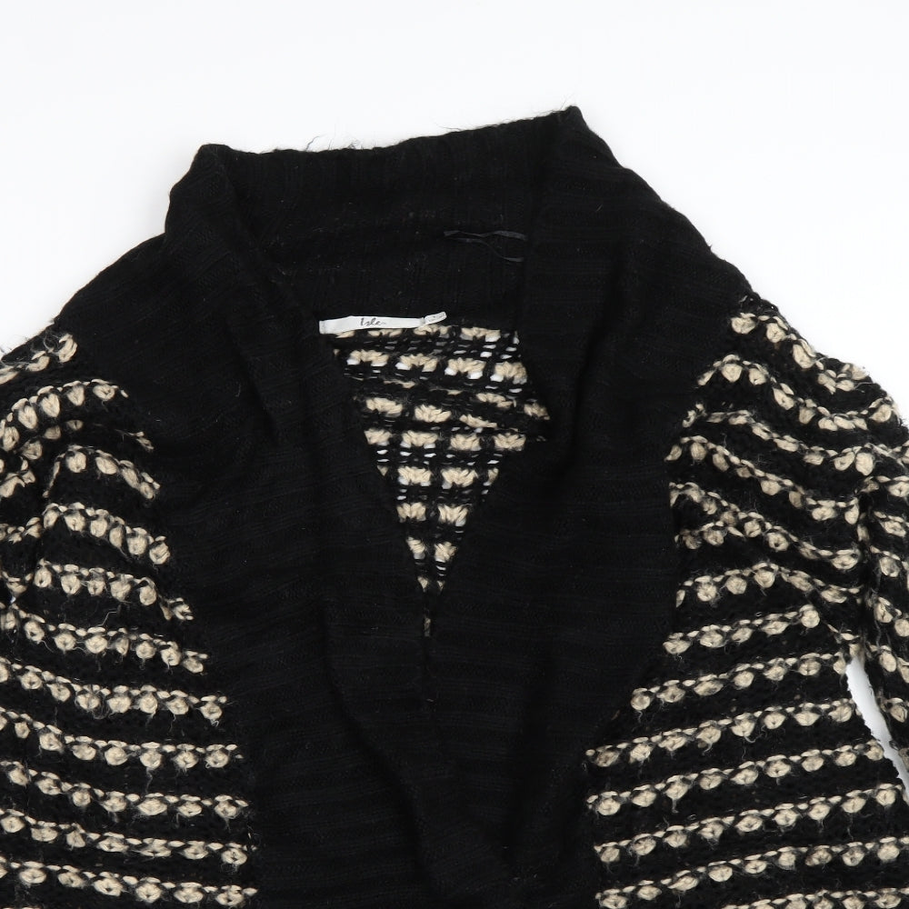 Isle Womens Black Striped  Cardigan Jumper Size L