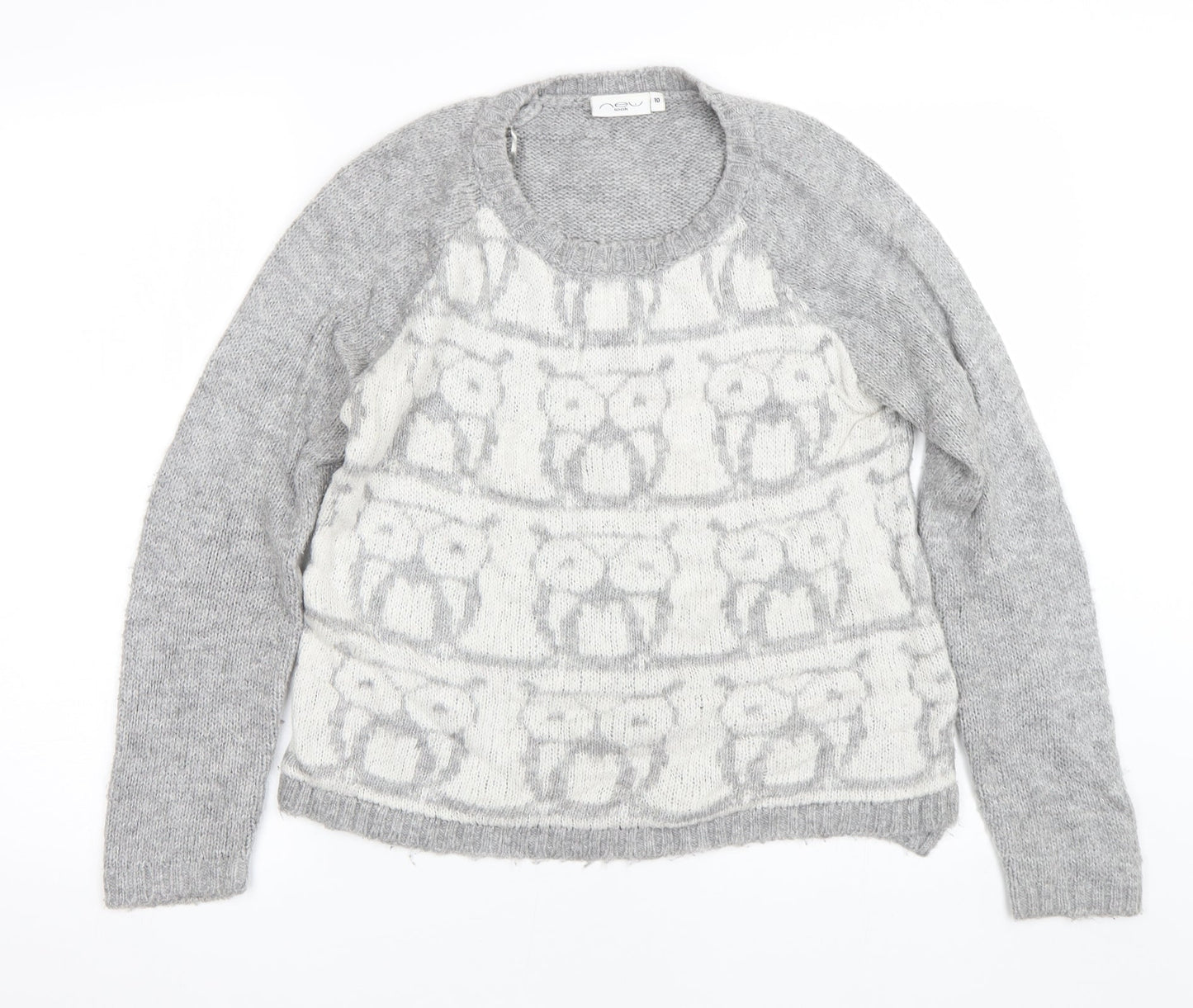 New Look Womens Grey   Pullover Jumper Size 10  - Owls
