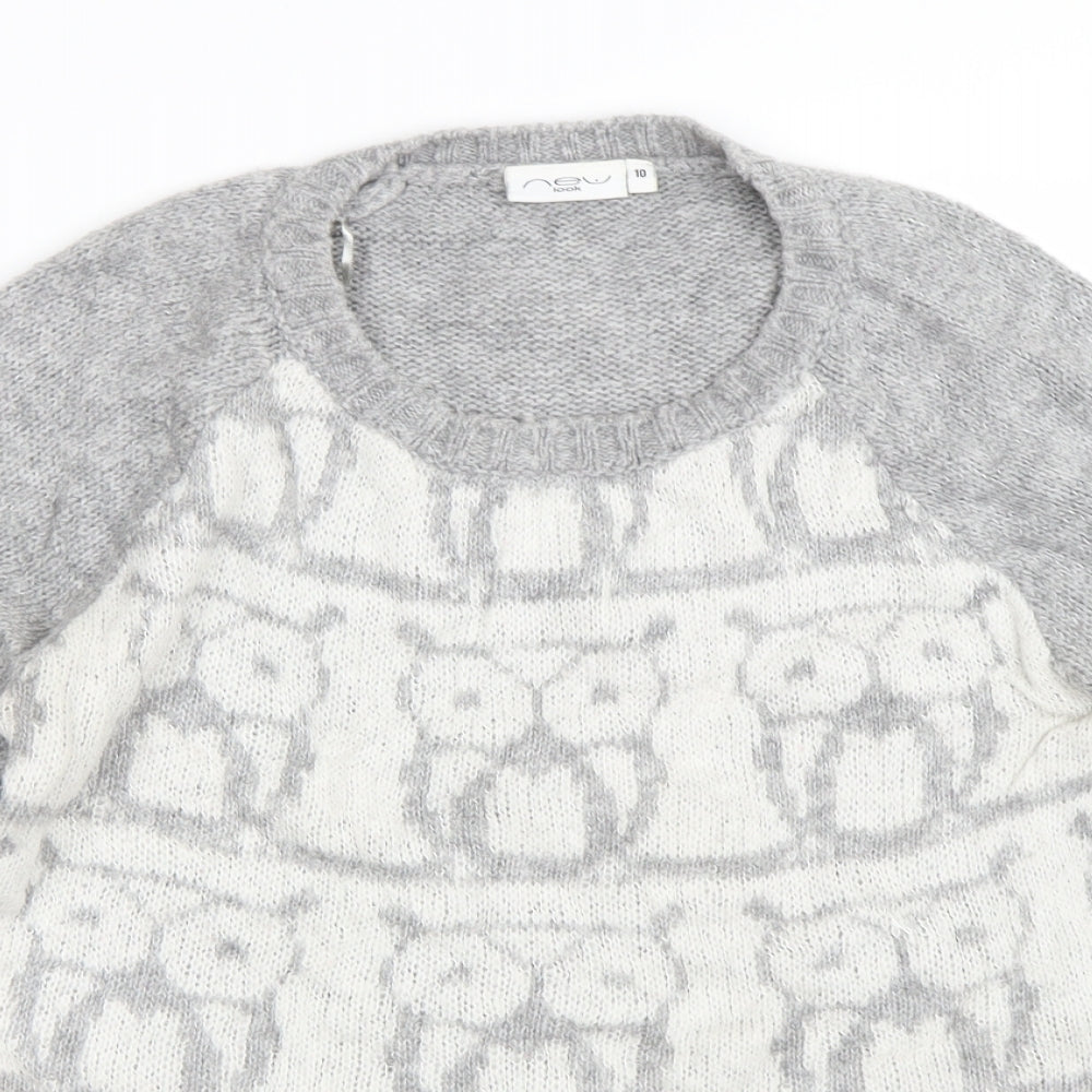 New Look Womens Grey   Pullover Jumper Size 10  - Owls