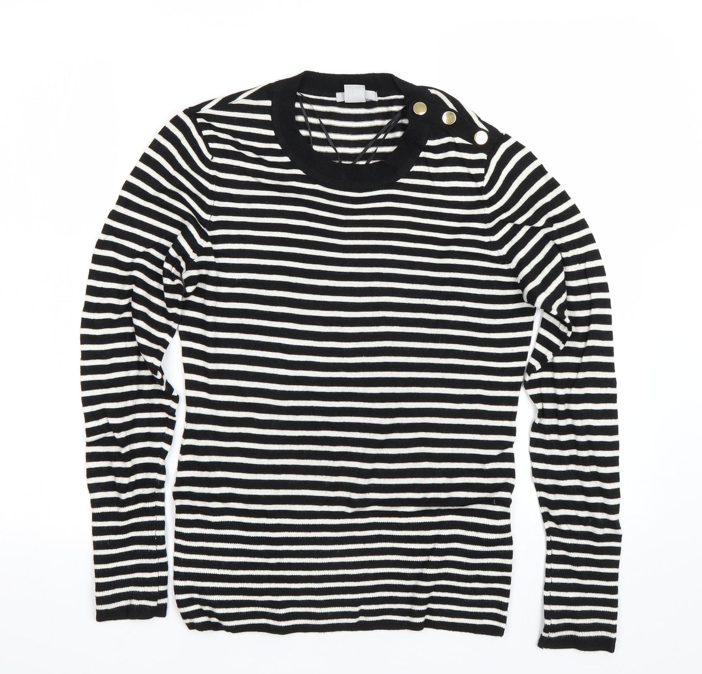 H&M Womens Black Striped  Pullover Jumper Size M