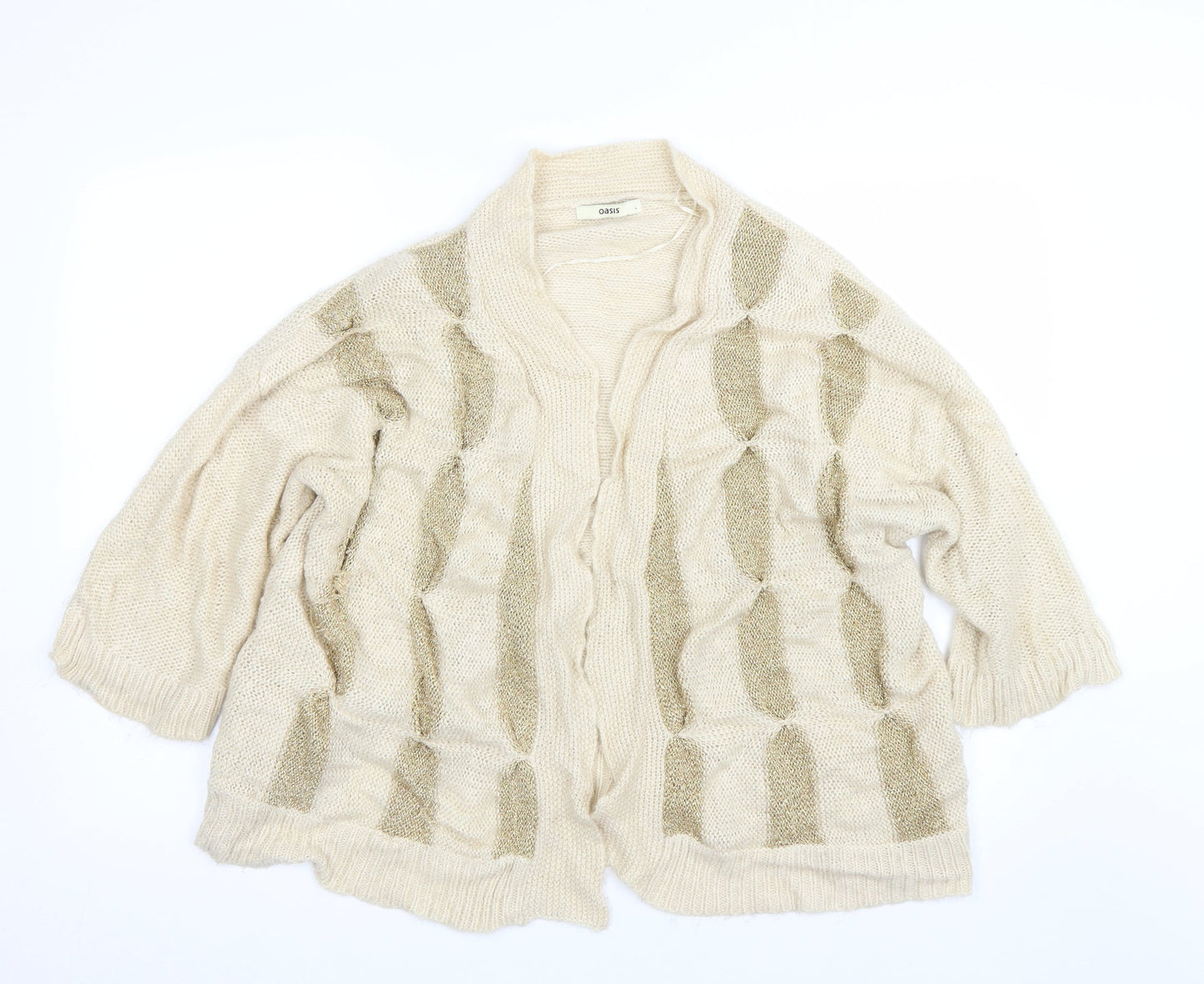 Oasis Womens Beige Striped  Cardigan Jumper Size L