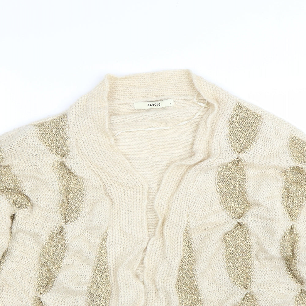 Oasis Womens Beige Striped  Cardigan Jumper Size L
