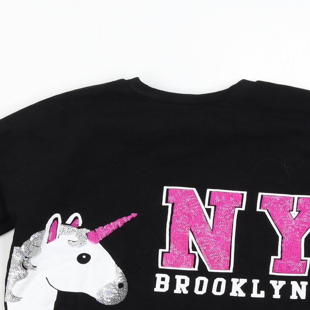Primark Girls Black   Pullover Sweatshirt Size 10-11 Years  - Unicorn NY Brooklyn