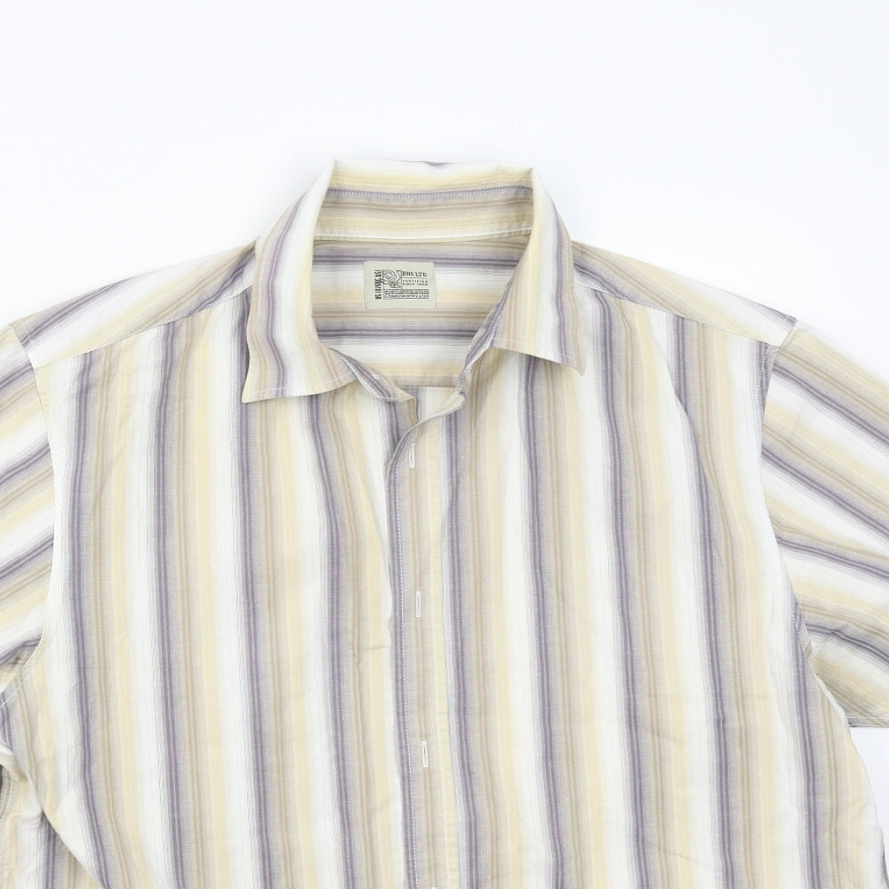 BHS Mens Beige Striped   Button-Up Size M