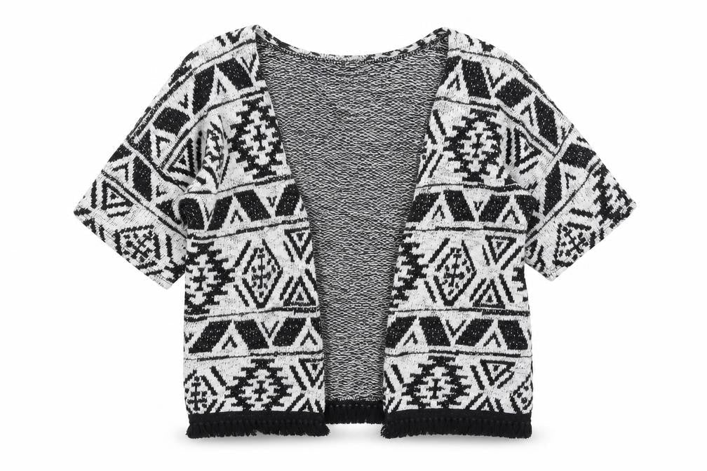 TU Girls White Geometric  Cardigan Jumper Size 8 Years