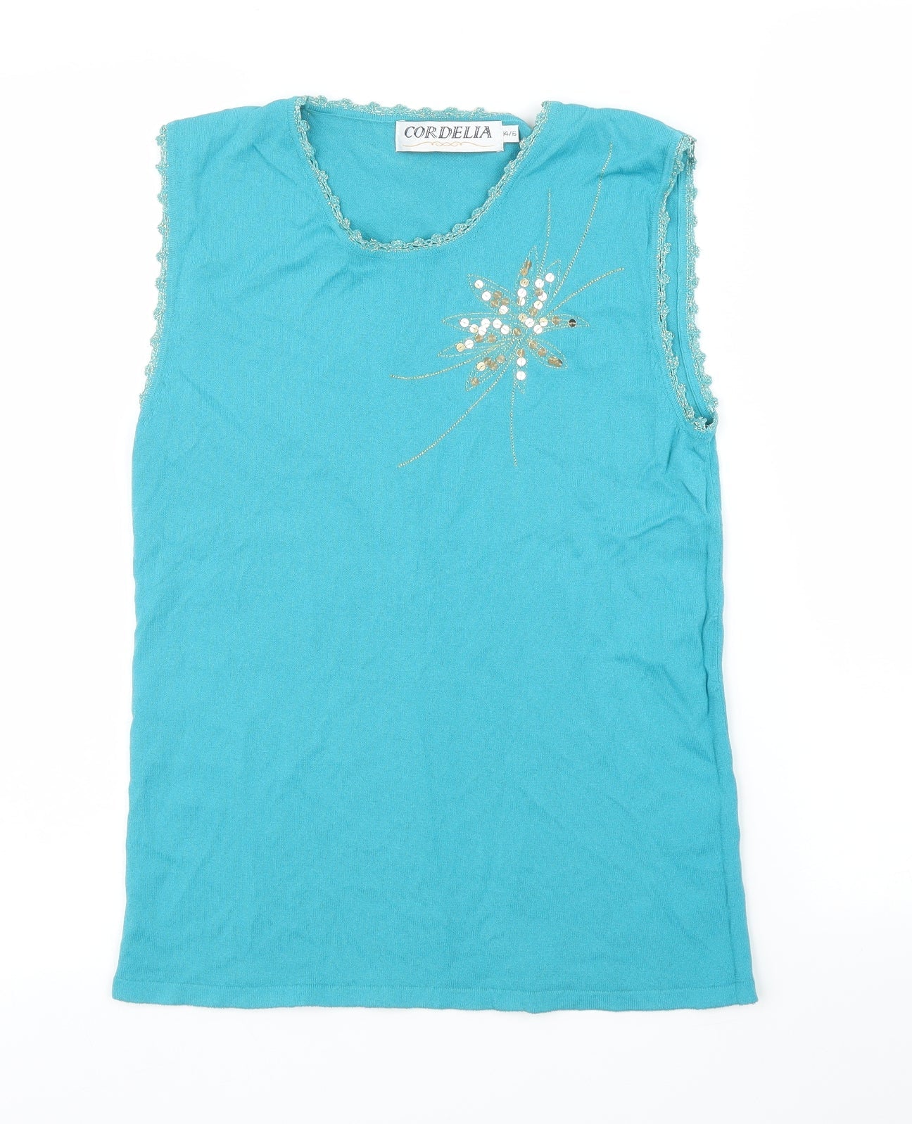 Cordelia Womens Blue Floral  Basic Blouse Size 14