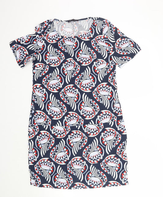 Marks and Spencer Womens Blue Geometric  A-Line  Size 10