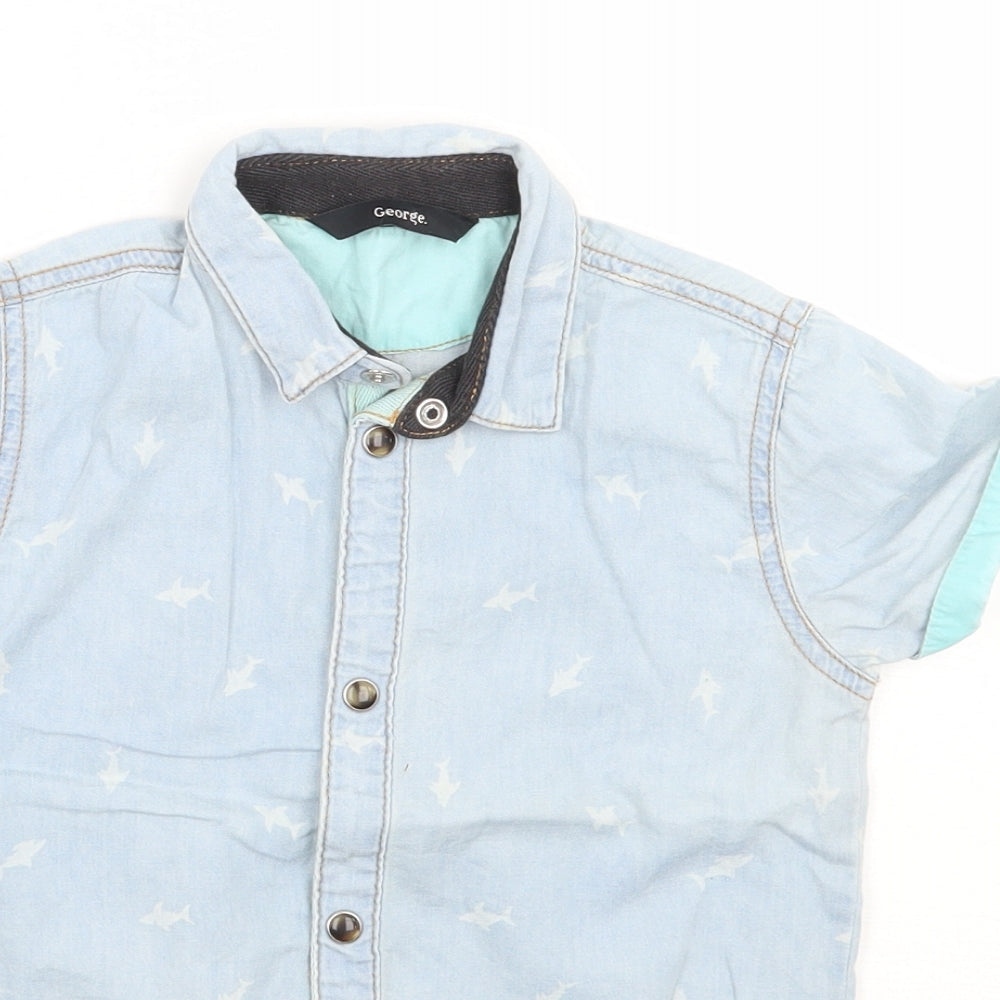 George Boys Blue   Basic Button-Up Size 4-5 Years  - Sharks