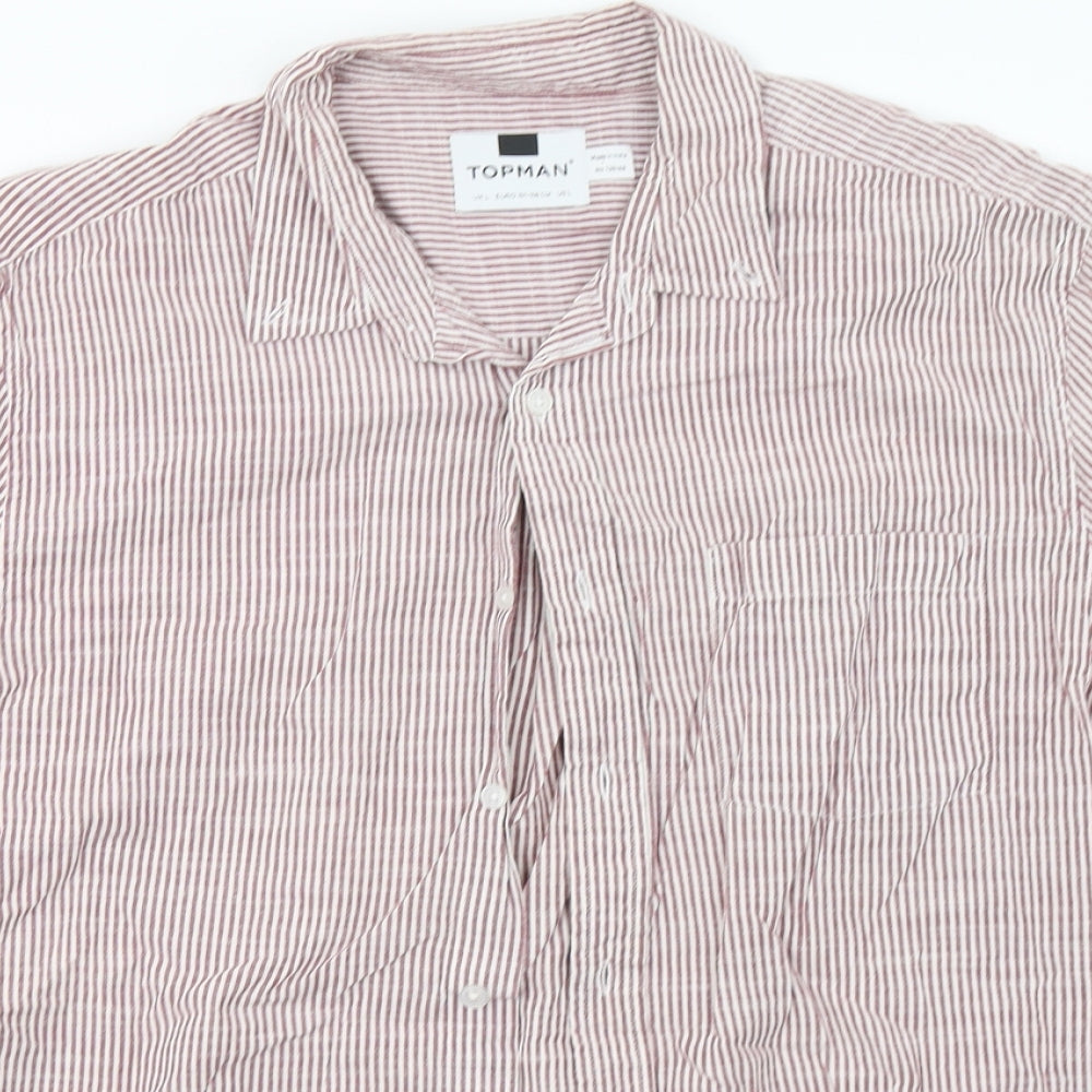 Topman Mens Red Striped   Button-Up Size L