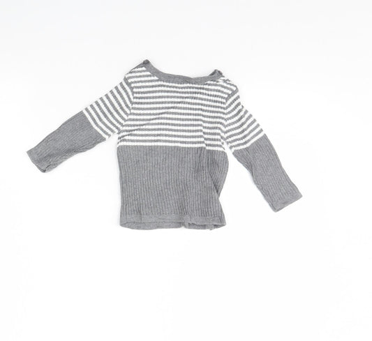 Preworn Baby Grey Striped  Pullover Jumper Size 3-6 Months