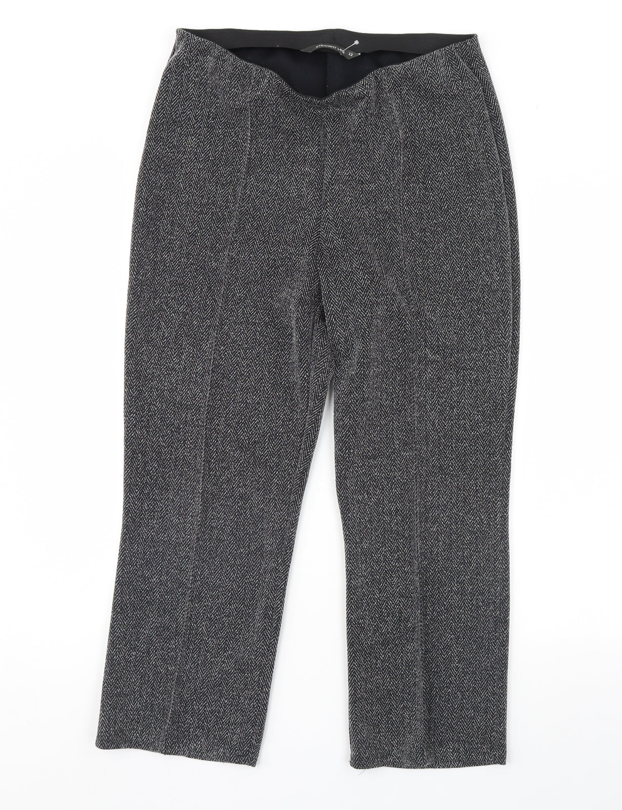 Straight Leg Womens Grey Herringbone  Trousers  Size 12 L28 in