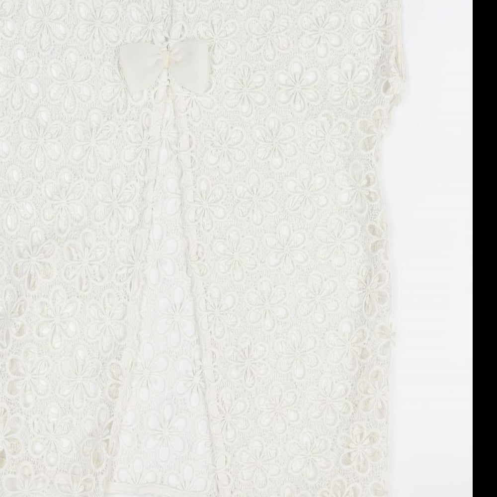 NEXT Womens Ivory Floral  Tunic Blouse Size 6  - Lace Over Shirt - open back