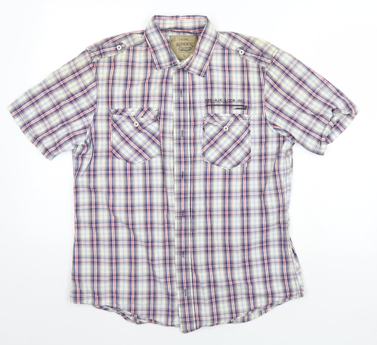 NEXT Mens Blue Plaid   Button-Up Size L