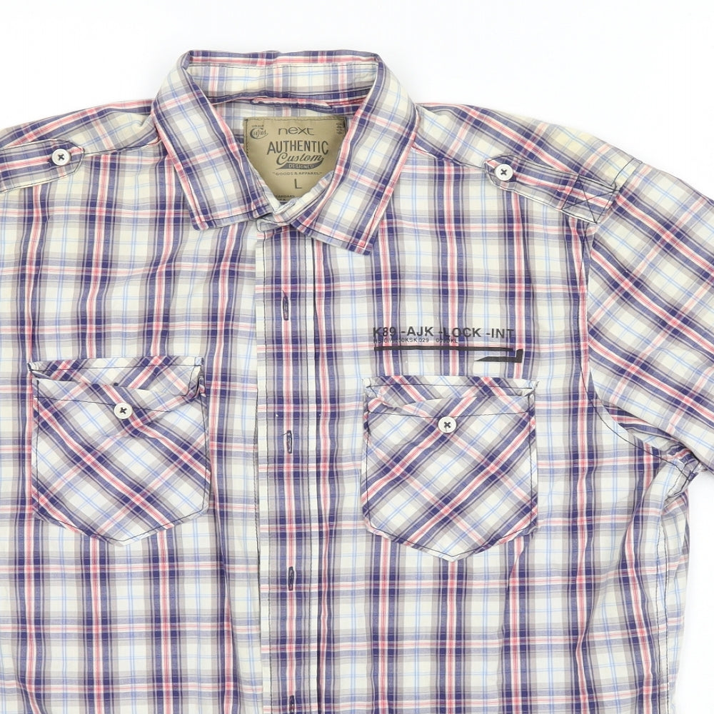 NEXT Mens Blue Plaid   Button-Up Size L