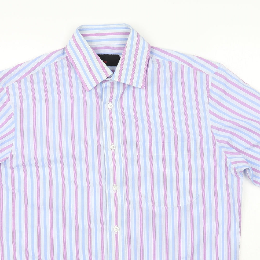Marks and Spencer Mens Purple Striped   Button-Up Size 14.5