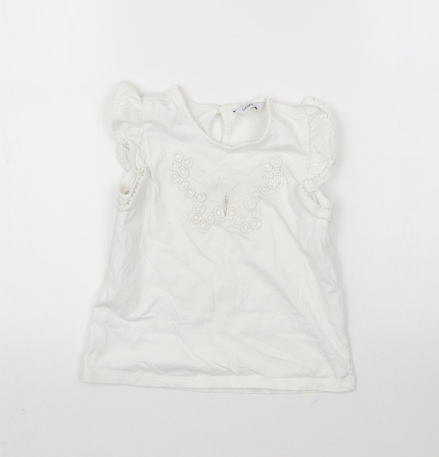 George Girls White   Basic Tank Size 3-4 Years  - Butterfly