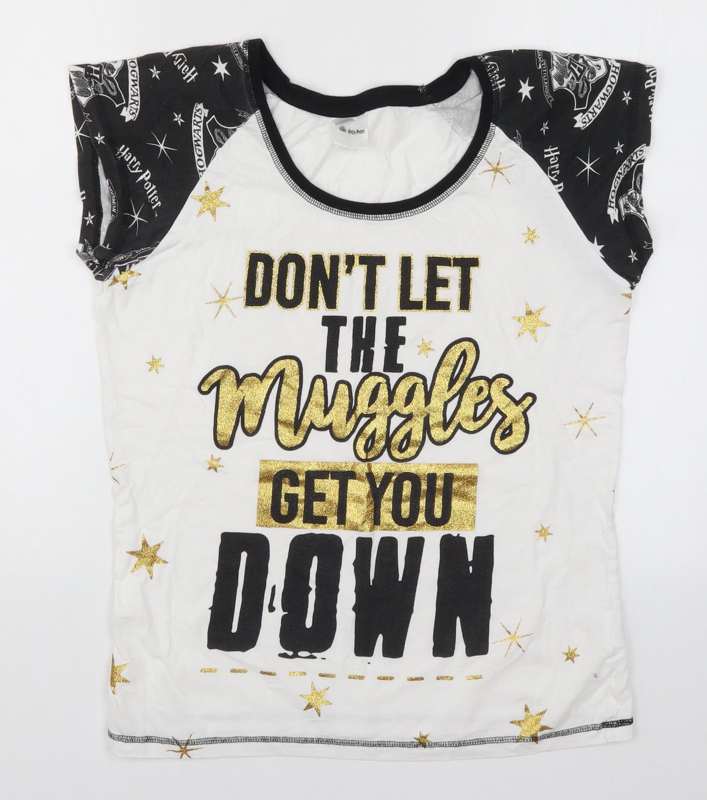 Preworn Womens White Solid  Top Pyjama Top Size 12  - Don't Let the Muggles get You Down