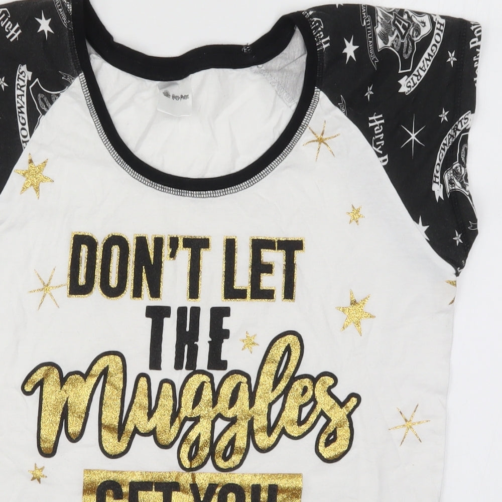 Preworn Womens White Solid  Top Pyjama Top Size 12  - Don't Let the Muggles get You Down
