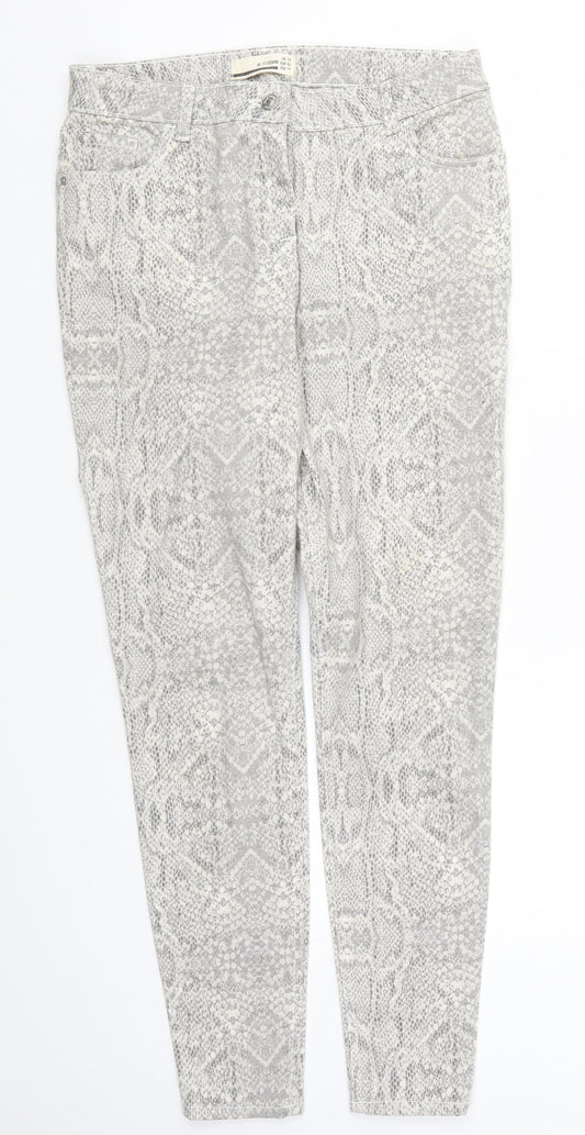 M-17 Womens Grey Animal Print Denim Skinny Jeans Size 14 L28 in