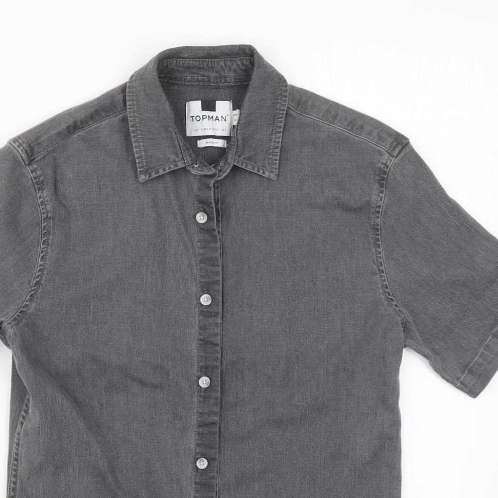 Topman Mens Grey  Denim  Button-Up Size S