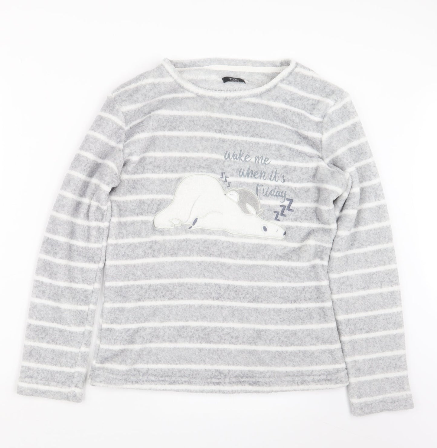 F&F Womens Grey Striped  Top Pyjama Top Size 8