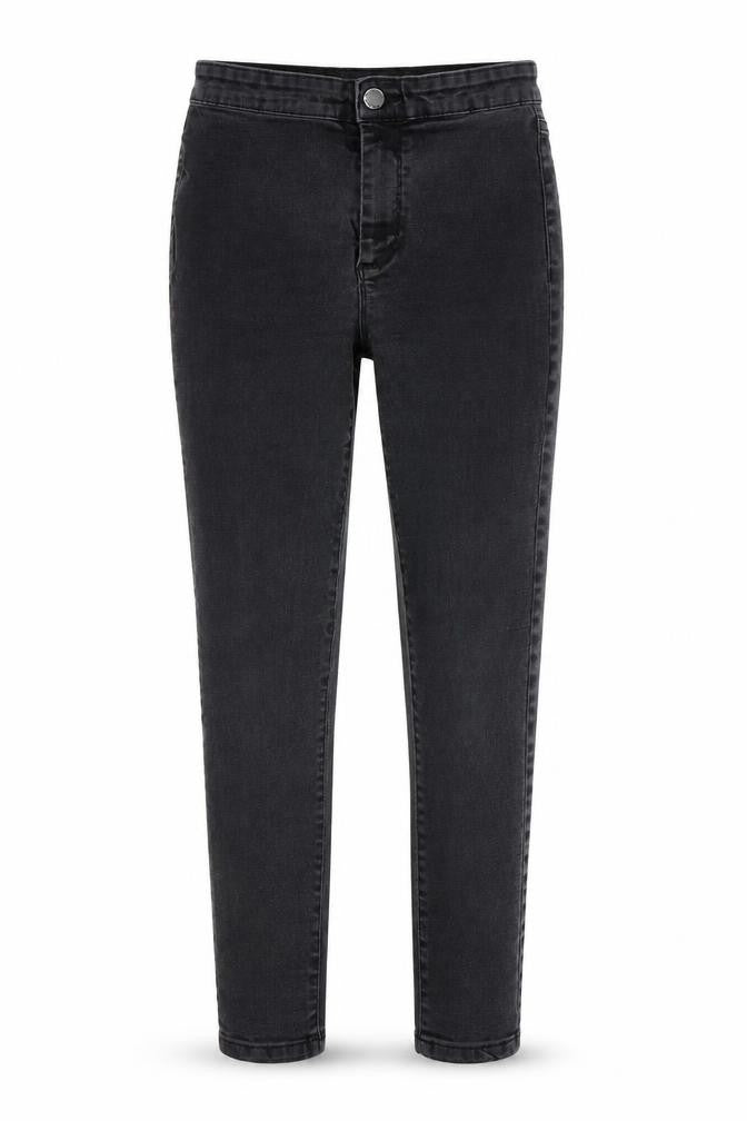 Front view of Denim Co women’s black denim skinny jeans, size UK 10, 21-inch leg