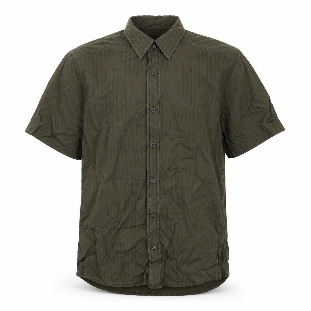Front view of ESPRIT men’s green striped button-up, size L