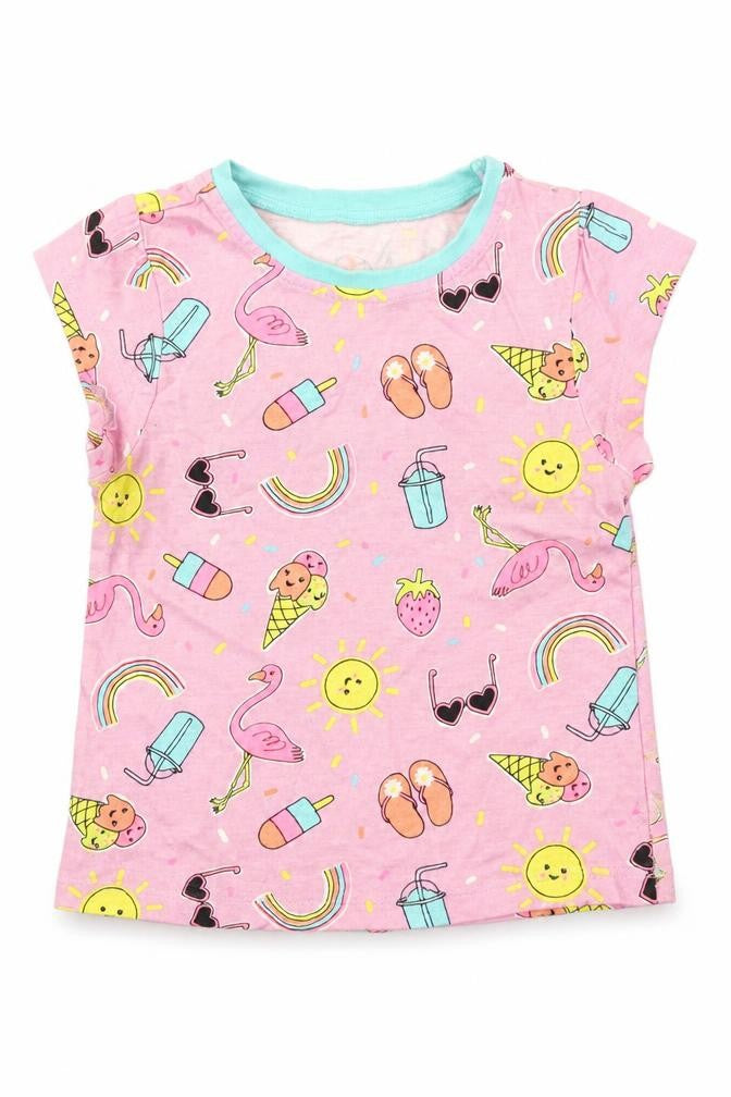 Front view of George girls’ pink geometric jersey basic t-shirt, size 18-24, months - ice cream