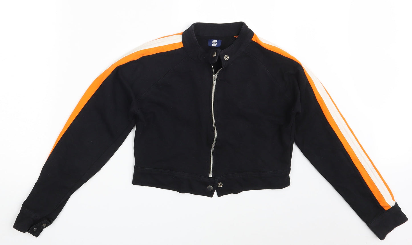 Preworn Womens Black Striped  Full Zip Jumper Size 14
