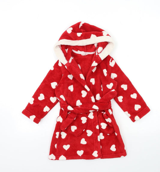 Marks and Spencer Girls Red Geometric Fleece Kimono Gown Size 2-3 Years