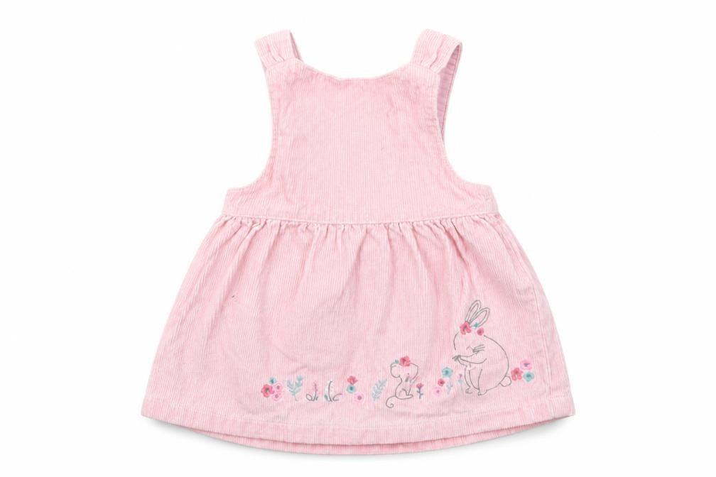 Front view of Mini Club girls’ pink fit & flare, size 3-6, months