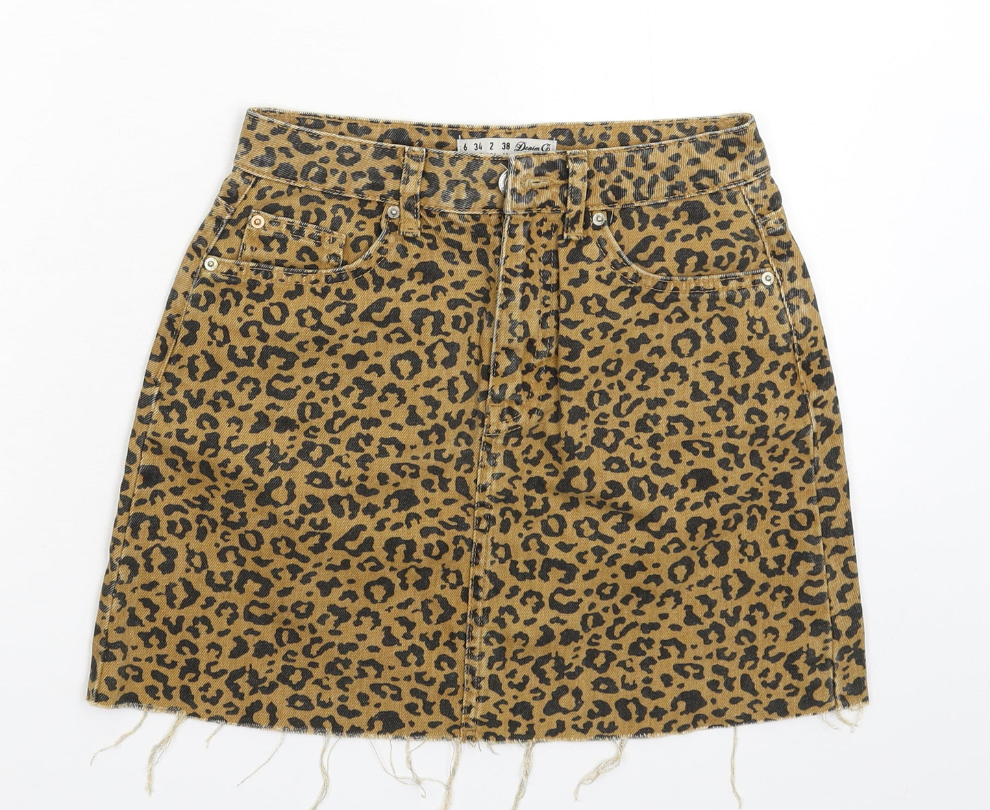 Denim & Co. Womens Beige Animal Print Denim A-Line Skirt Size 6