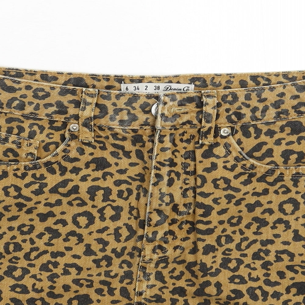 Denim & Co. Womens Beige Animal Print Denim A-Line Skirt Size 6