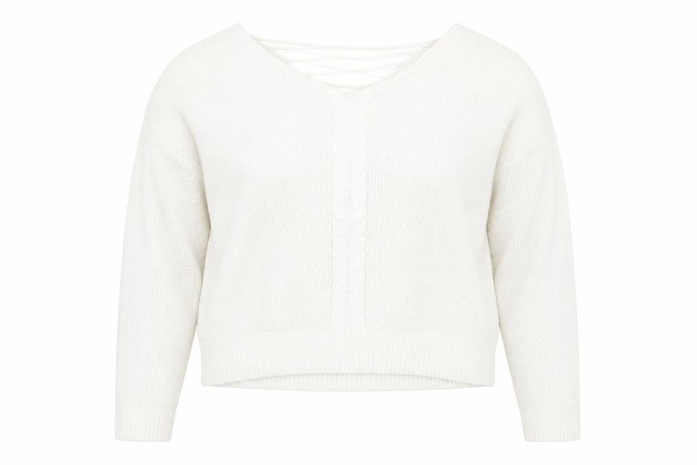 Front view of Miss Selfridge women’s white jumper, size UK 16