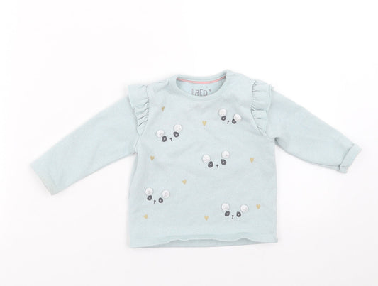 FRED & FLO Baby Green   Pullover Jumper Size 3-6 Months  - faces