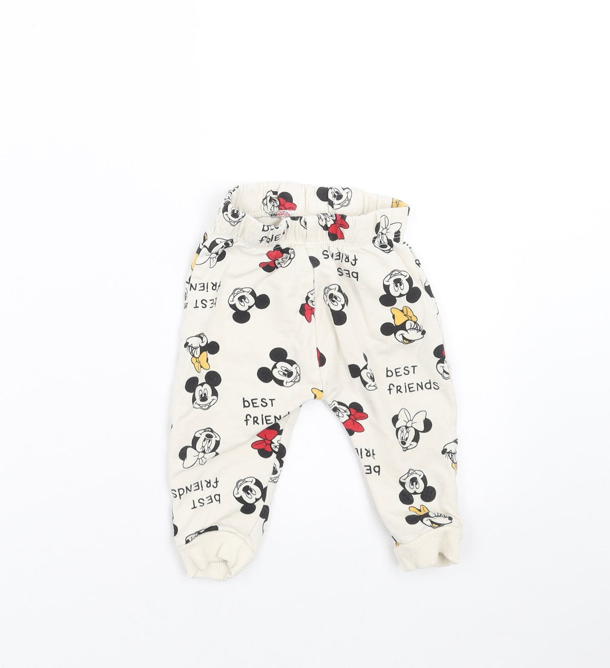 Front view of LC Waikiki Baby Ivory Jogger Trousers, size 6-9, Months - Mickey and Minnie Mouse