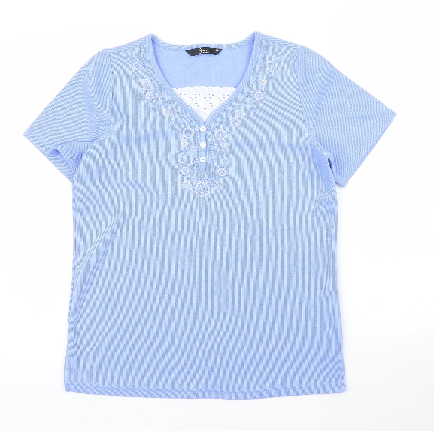 BM Womens Blue Floral  Basic T-Shirt Size XS