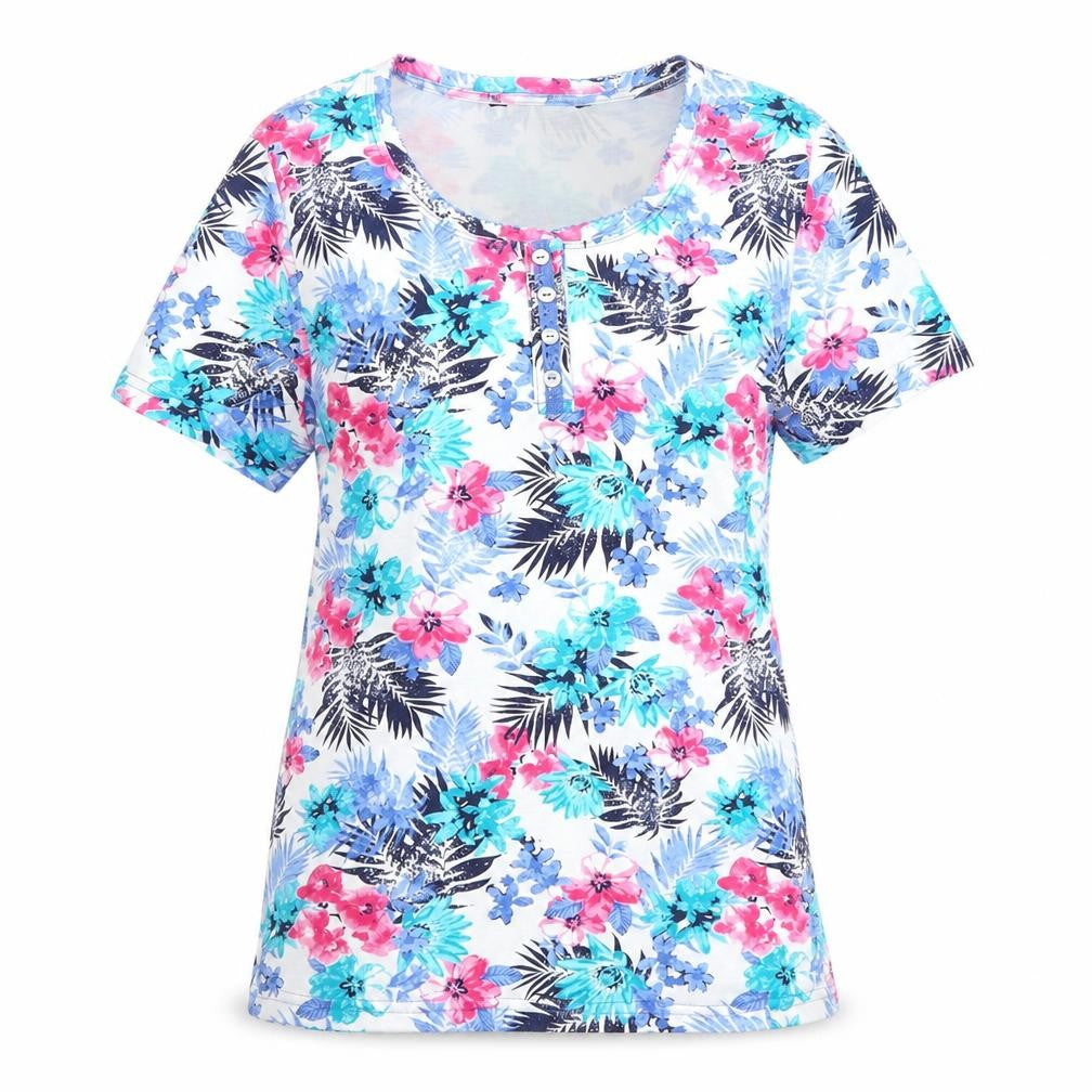 Preworn Womens Blue Floral  Basic T-Shirt Size S