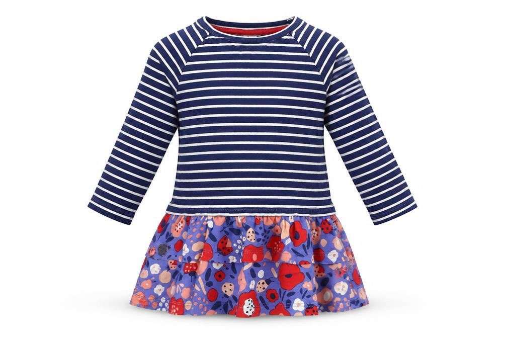 Front view of Tu Baby Blue Striped T-Shirt Dress, size 12-18, Months