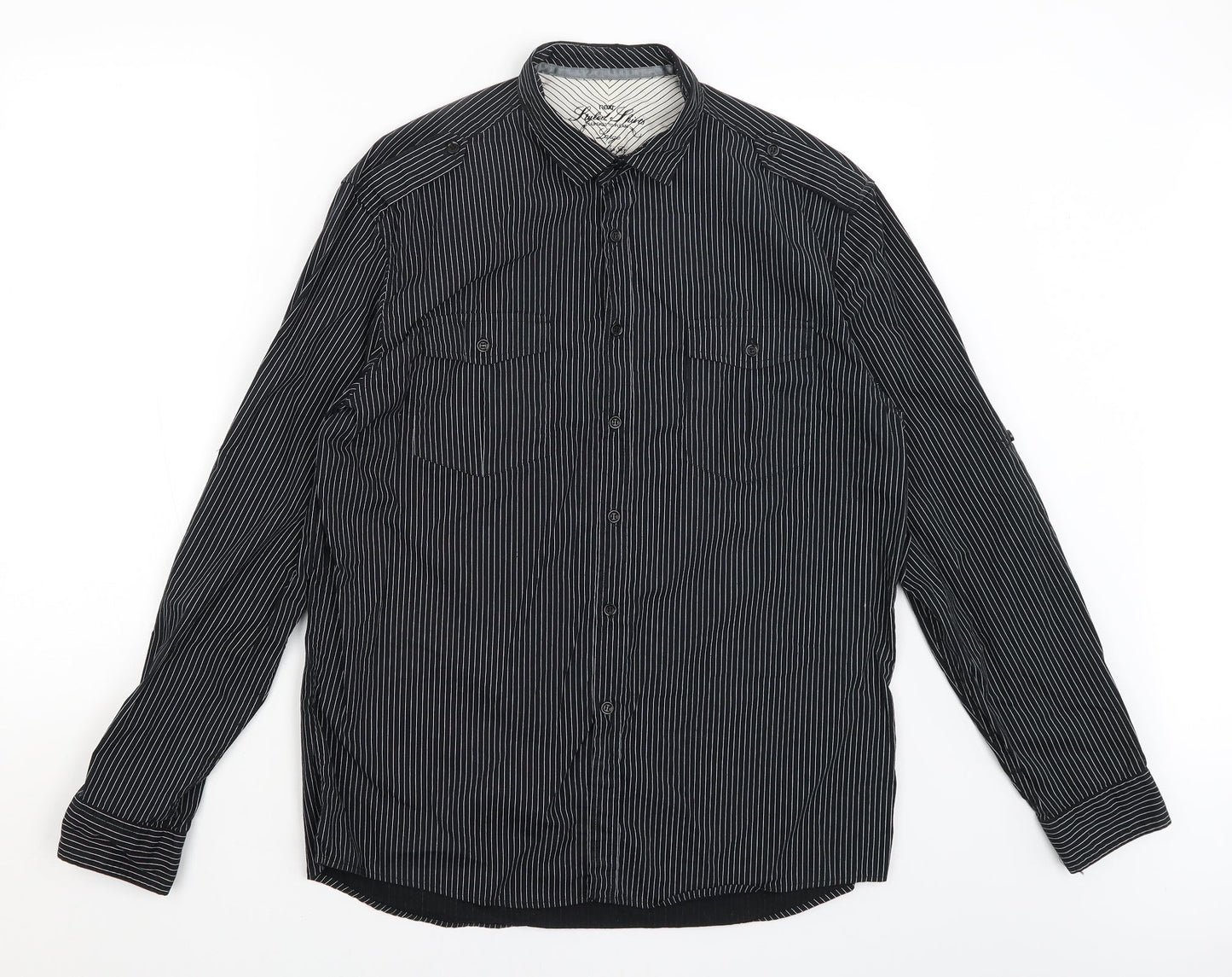 NEXT Mens Black Striped   Button-Up Size L