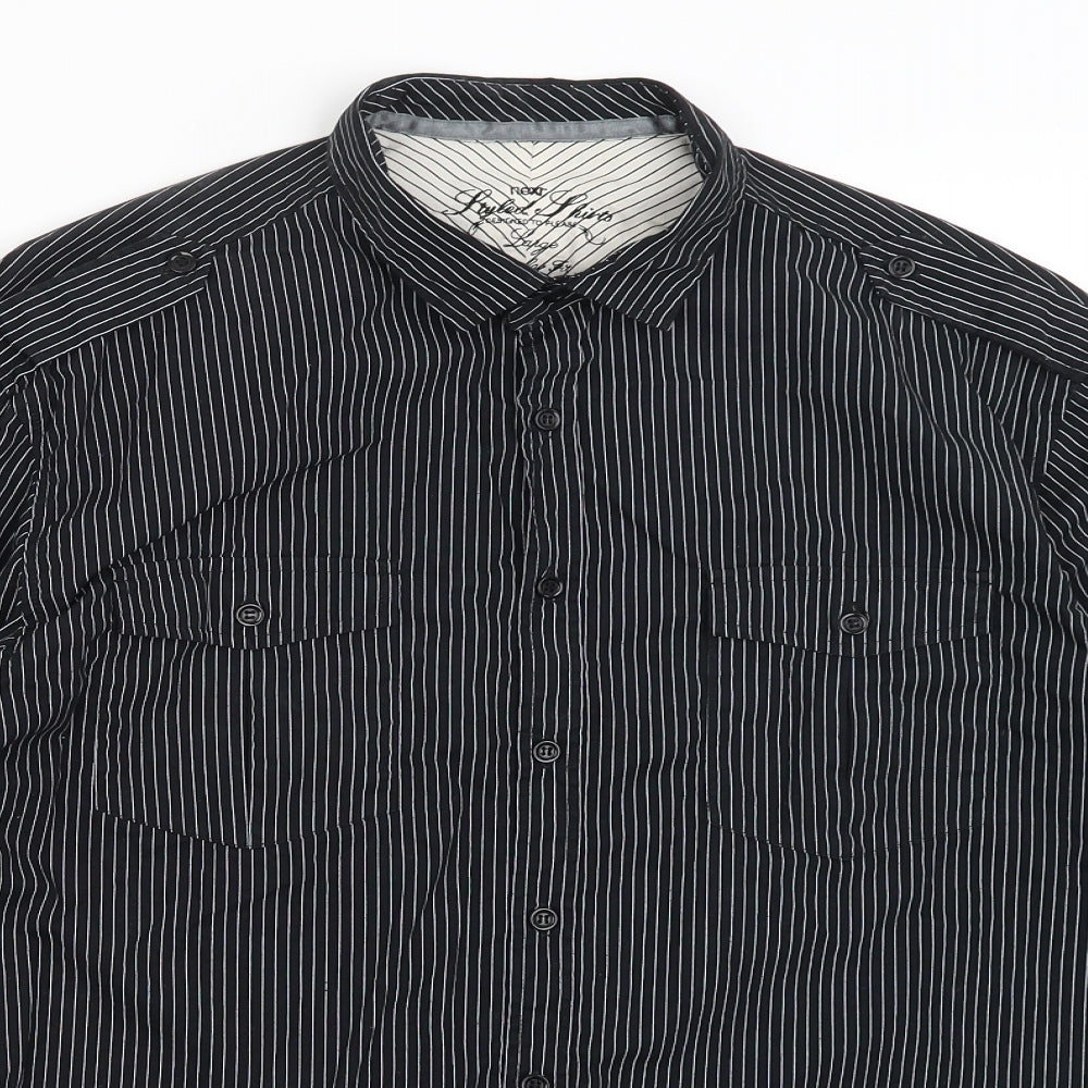 NEXT Mens Black Striped   Button-Up Size L