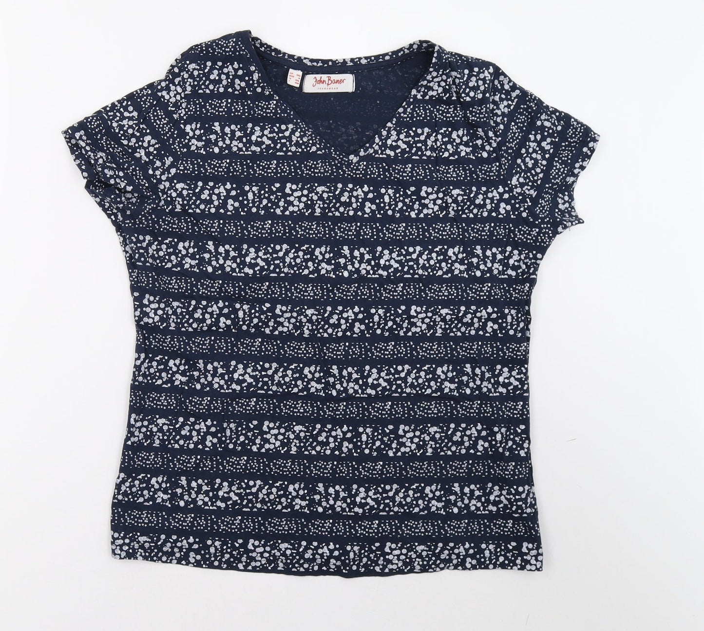 John Baner Womens Blue Geometric  Basic T-Shirt Size M