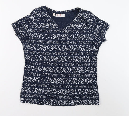 John Baner Womens Blue Geometric  Basic T-Shirt Size M