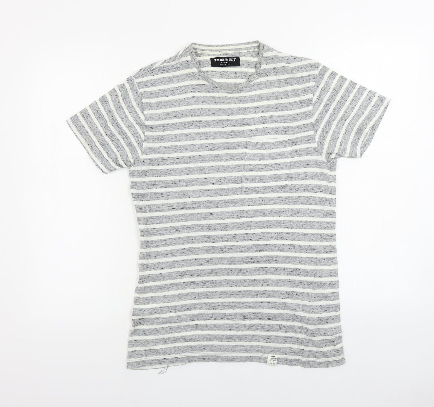 greenwood state Womens Grey Striped  Basic T-Shirt Size XS